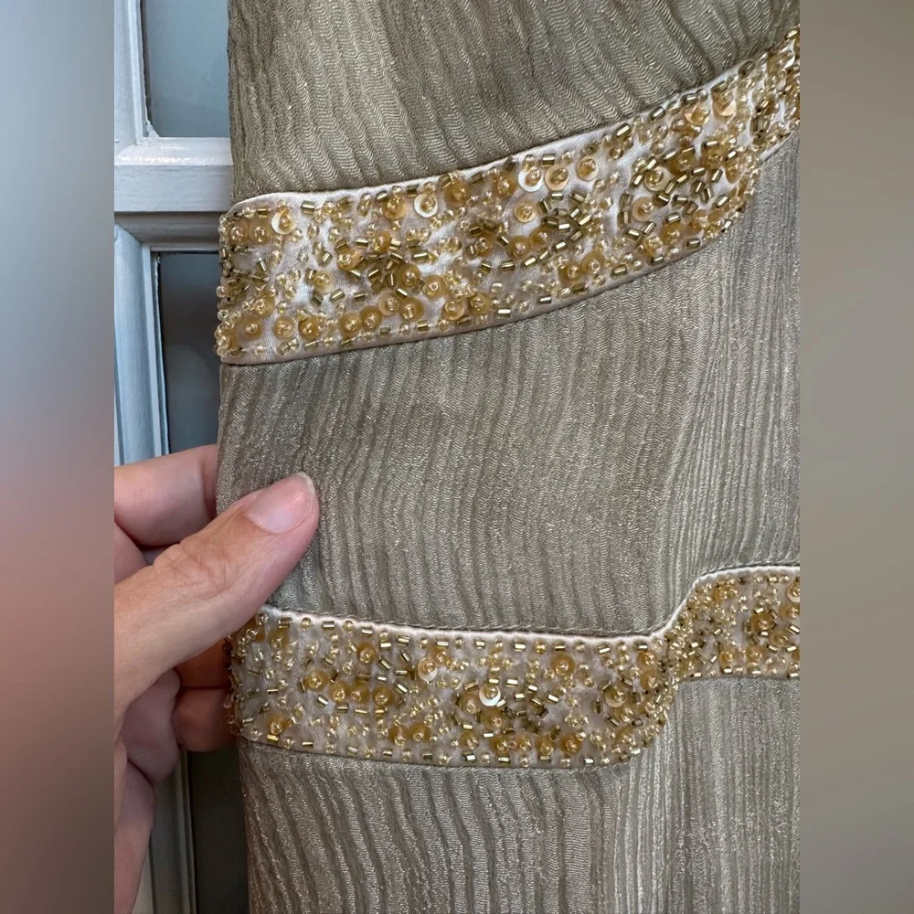Vintage Cache Y2K Sequin Beaded Gold Romantic Formal Silk Gown Size 2 XS NWT - Picture 6 of 13